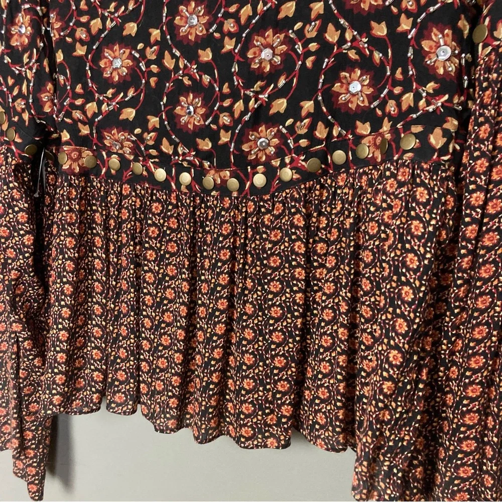 NEW Free People Malia Embellished Babydoll Jacket Top Blouse Extra‎ Small 💖